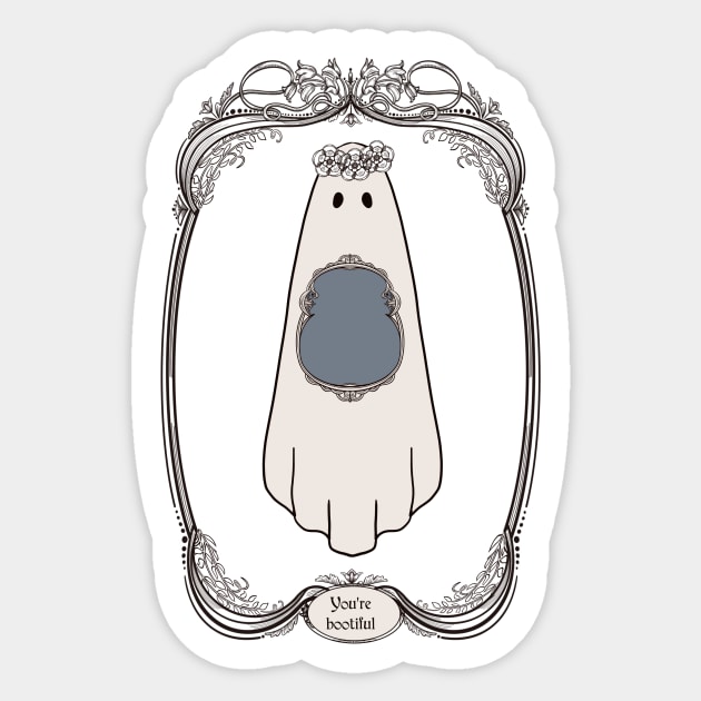 Cute Ghost Illustration in art nouveau frame |Self Love Quote | Cute Halloween Wall Art| Sticker by penandbea